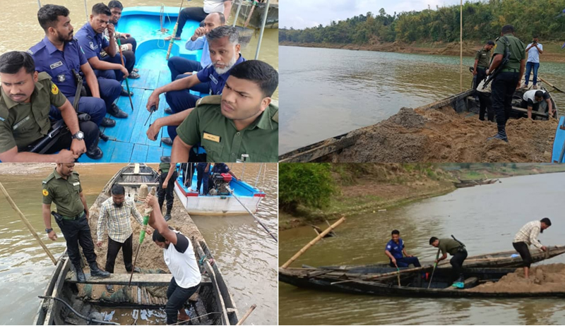 জৈন্তাপুরে প্রশাসনের সাঁড়াশি অভিযান: ৪টি বালুভর্তি নৌকা ধ্বংস