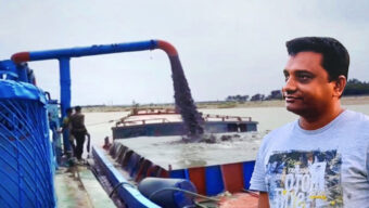 শাল্লায় কালনী নদী থেকে আওয়ামী লীগের ঠিকাদার হাবিবের অবৈধ বালু উত্তোলন