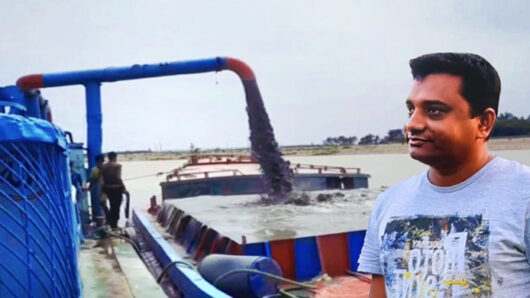 শাল্লায় কালনী নদী থেকে আওয়ামী লীগের ঠিকাদার হাবিবের অবৈধ বালু উত্তোলন