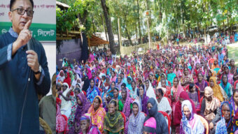 সিলেটে চা শ্রমিকদের মাঝে রেইনকোট বিতরণকালে খন্দকার মুক্তাদির