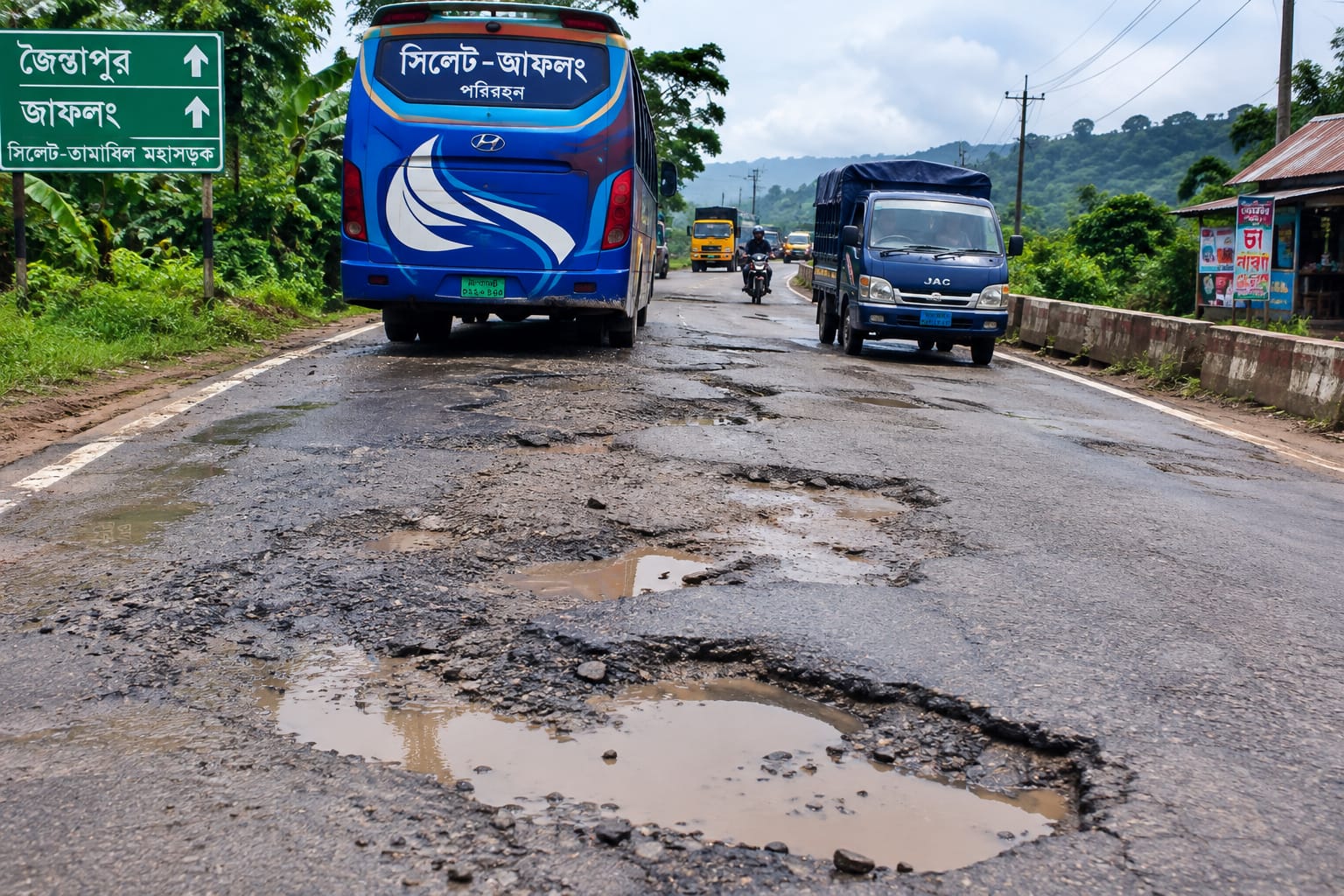 সিলেট-তামাবিল মহাসড়কে দুর্ভোগ চরমে
